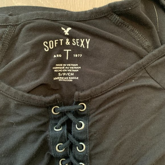 American Eagle Soft & Sexy Black Corset Tee (Small) - Picture 3 of 3